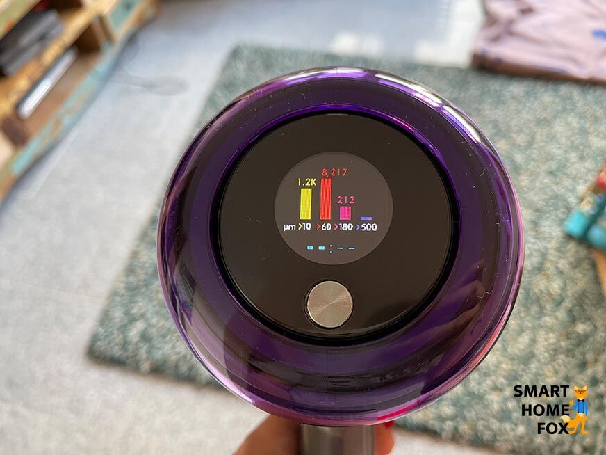 Das Display zeigt die Analyse vor dem Saugen